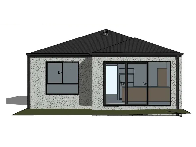 Rear elevation of a single-storey home with sliding doors to the backyard